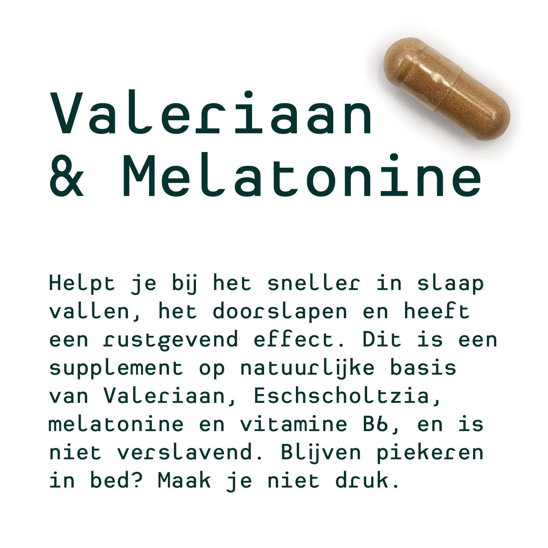 Jolanda's personal 30-day plan (Valerian & Melatonin, Vitamin C, Multivit)